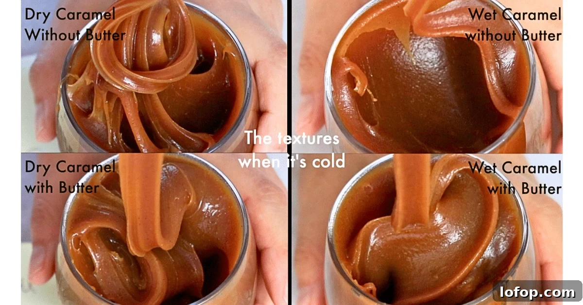 The comparisons of each caramel sauce when they are cold.