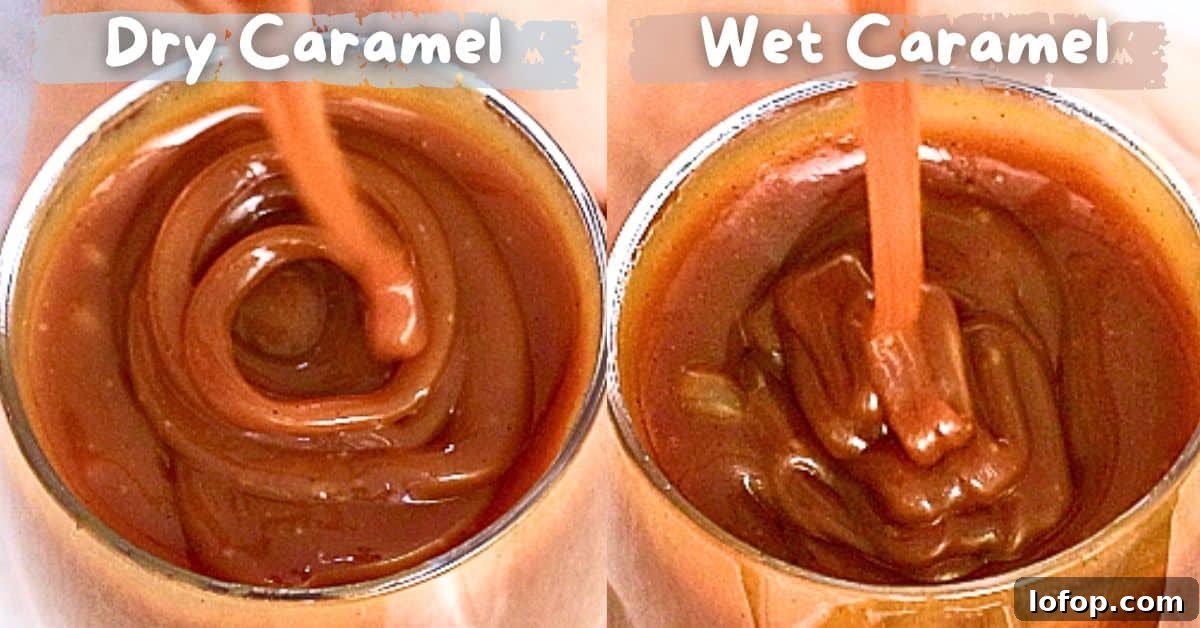 the dry and wet caramel in a glass cup