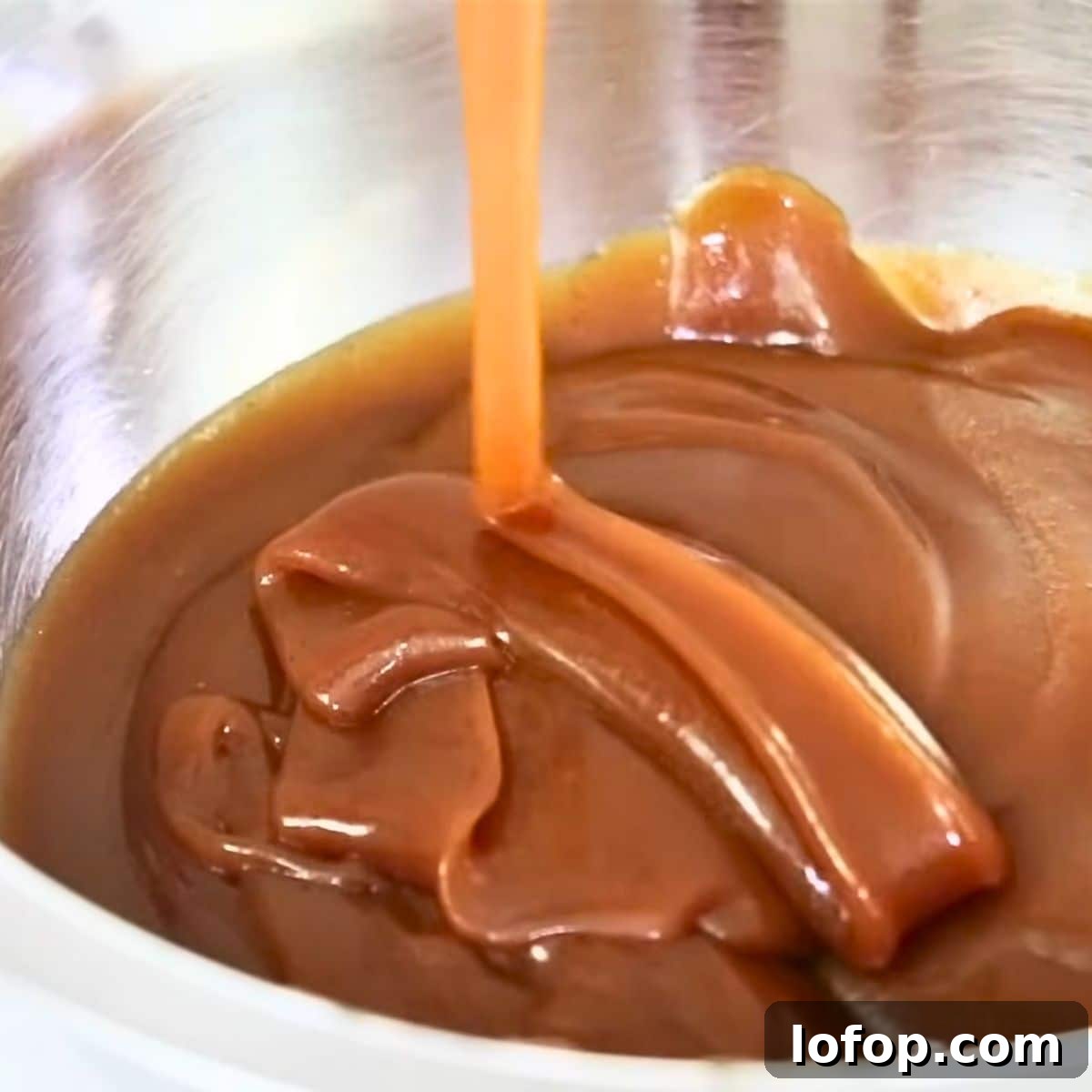 Shiny caramel sauce in a bowl