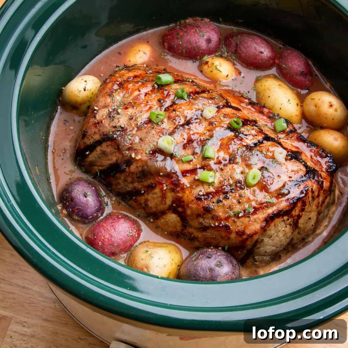 Food inside a crock pot.