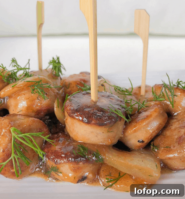 Chicken apple skewers with thyme.