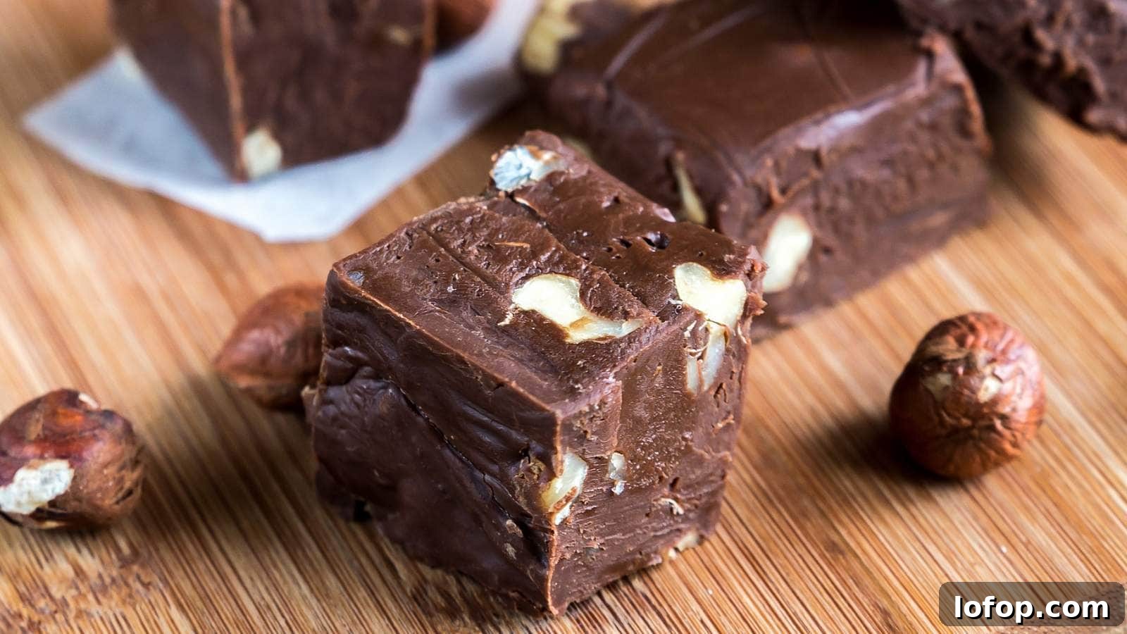 15 Decadent Low-Calorie Desserts That No One Will Suspect Are Light 13 A picture of Nutella fudge bites on wooden cutting board.