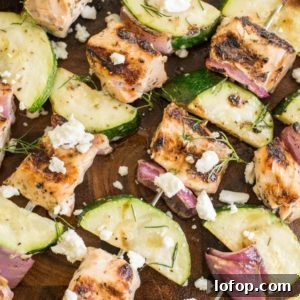These Grilled Salmon Kabobs with Greek Marinade are loaded with lemon and garlic flavor!
