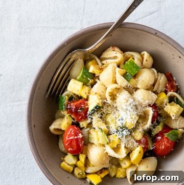 Bowl with roasted vegetable pasta
