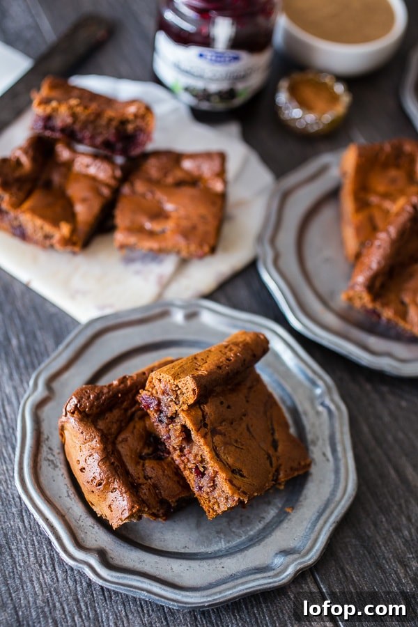 These paleo gingerbread blondies are packed full of holiday flavor. 100% Paleo made with almond butter, honey, warm spices and black currant jam.