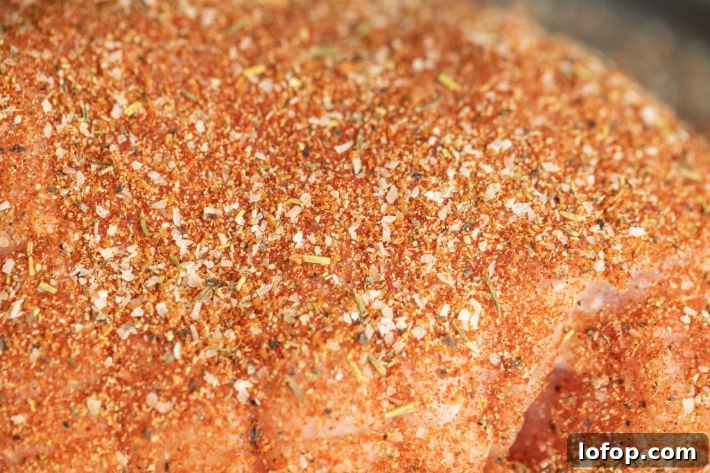 smoked turkey dry rub on turkey breast.