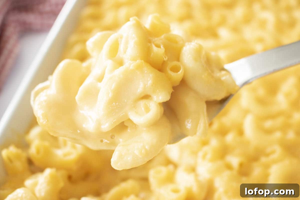 Spoon with creamy Copycat  Stouffer's Macaroni and Cheese