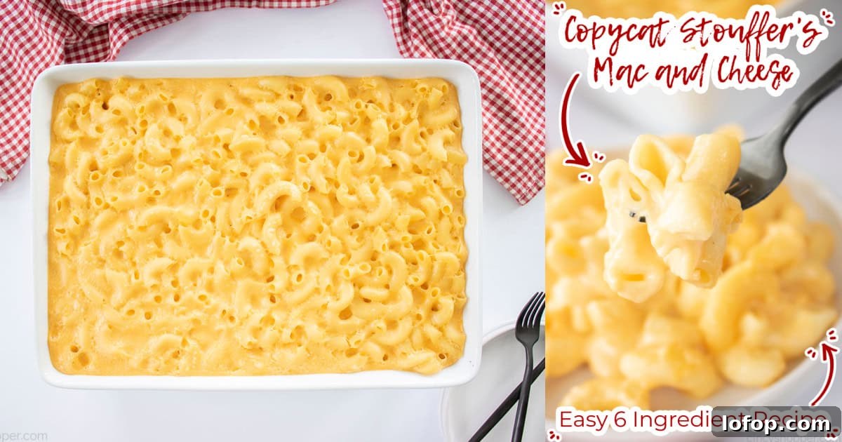 Collage with Text on image Copycat Stouffer's Mac and Cheese Easy 6 Ingredient Recipe