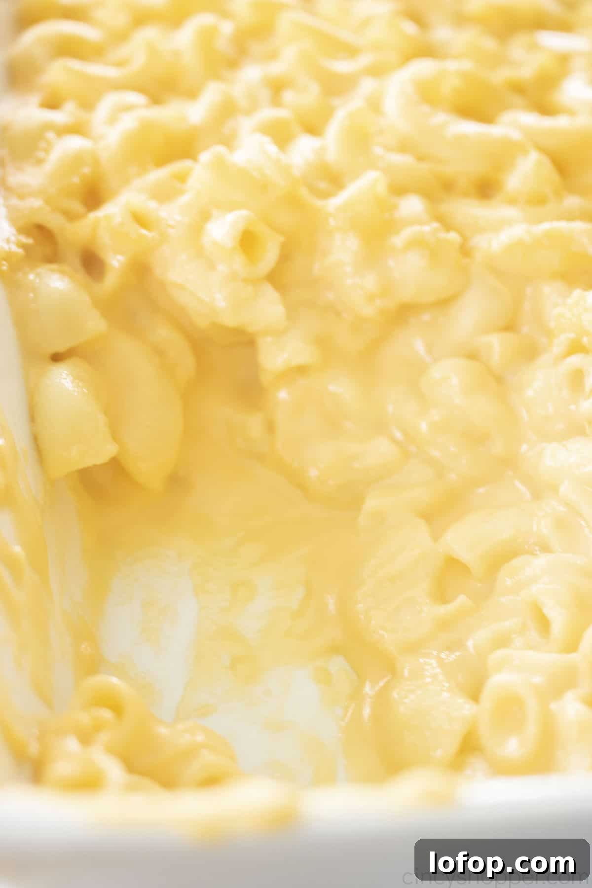 Closeup of creamy Copycat Stouffers Mac and Cheese